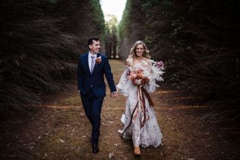 Bride and Groom walking around the ground of private property Allview Escape Blue Mountains